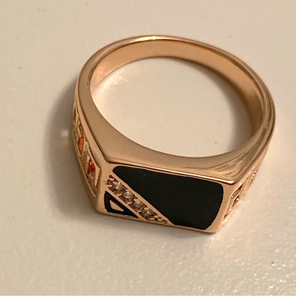 Men's electroplated Copper Signet Ring with Black Inlay size 8